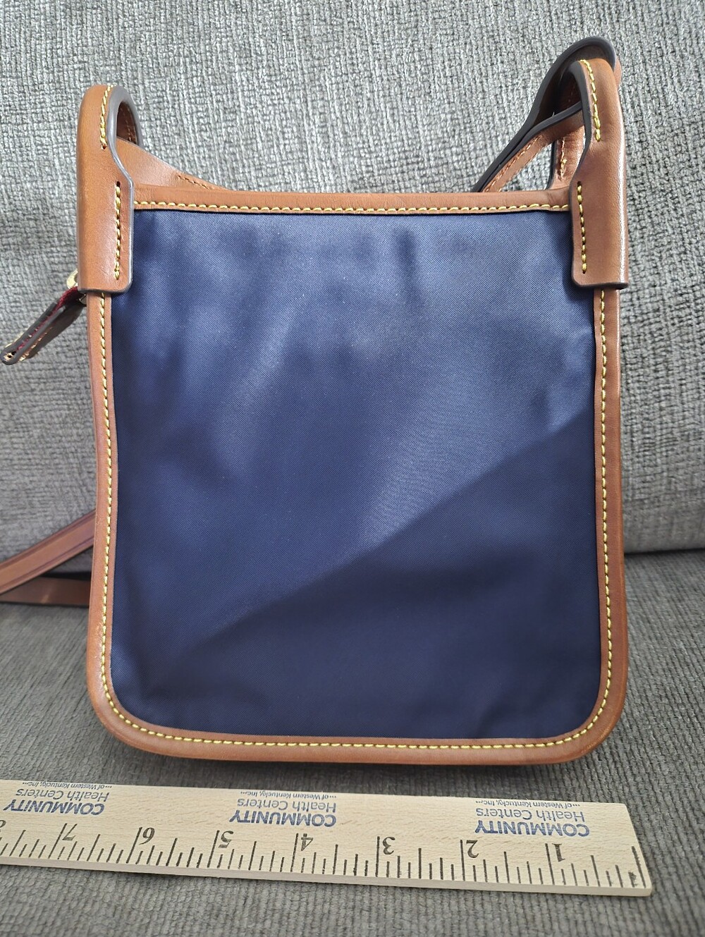Dooney & Bourke Small Navy and Tan Leather-Trim Messenger Brand New With NO Tag - Picture 3 of 11